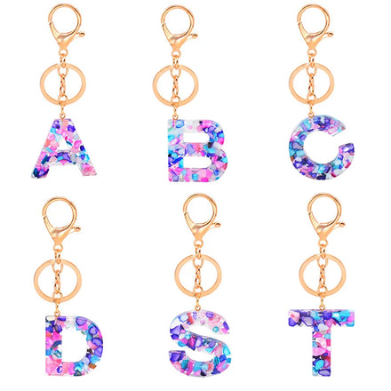 Fashionable New Letter Keychains Colorful Love Heart Sequins Resin Key Chain English Alphabet Keyring Hot Sale