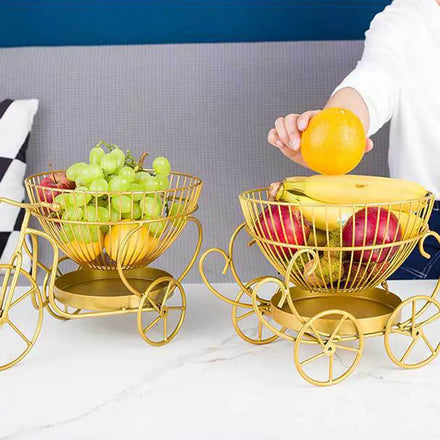 Tricycle Large Gold Black Vegetable Storage Metal Wire Dry Mesh Stand Bowl Decorative Fruit Display Basket