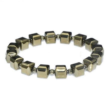 New Fashion Natural Hematite Square Cubic Pyrite Color Plating Beaded Bracelet for Men Women