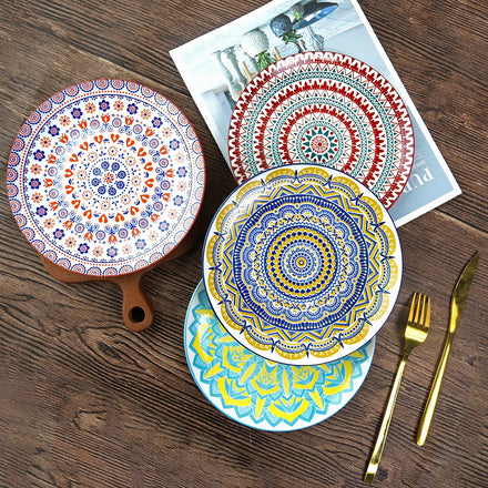 Padprinting Assorted Colors Serving Pasta Steak Salad Dessert Appetizer Colorful Porcelain Lunch Bohemian Dinner Plates