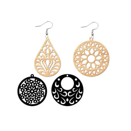 Low MOQ 10pcs Eco Friendly Geometric Custom Laser Cut Wood Earrings Customize Wooden Earrings