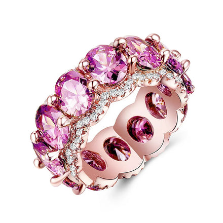 Luxury Rose Gold Plated Plated Row 3A Pink Cubic Zirconia Diamond Eternity Ring