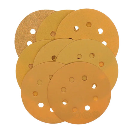 Pexmientas 5 Inch 8 Hole Orbital Sander Hook and Loop Yellow Aluminum Oxide Gold Sandpaper Sanding Disc