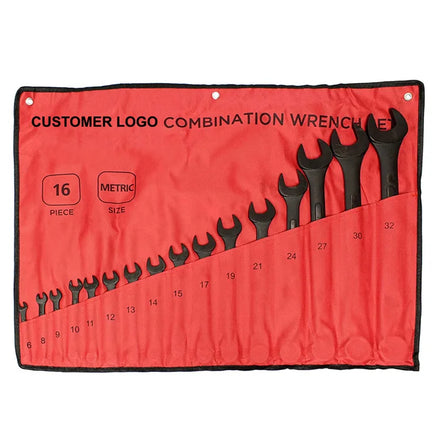 YUHANG 16-Pc Black Spanner Wrench Set Metric Combination Wrench with Pouch DIY Grade Carbon Steel OEM Customization Supported