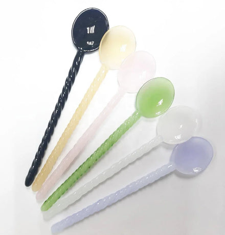 Generic Customized Color Borosilicate Glass Eco-Friendly Durable Safety Classic Lampworking 15cm Stirring Spoons for Party Use
