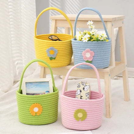 T0173 Creative Woven Cotton Rope Flower Storage Basket Cute Rectangle Hanging Bag for Home Chlorophytum Storage Basket