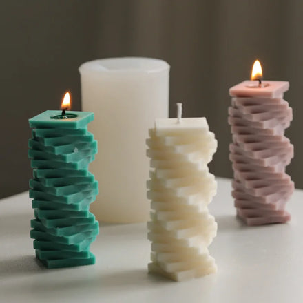 Geometric ModernTwirl Pillar Table Decor Gift Rotating Square Spiral Candle Mold Twisted Swirl Candle Silicone Molds