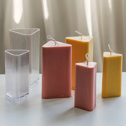 Geometric Home Decor Wedding Candles Striped Tall Wax Pillar Candle Mould Triangle Dinner Ribbed Candle Silicone Molds