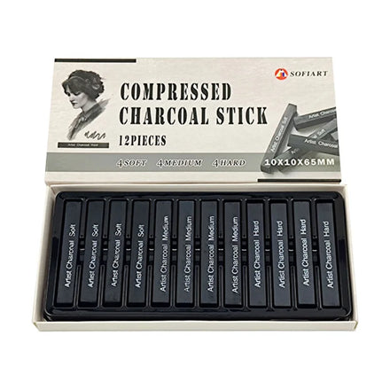 Softart 12/pack Professional Artist Compressed Charcoal Bar Carbon Painting Stick Carbon Bar Sketch Drawing
