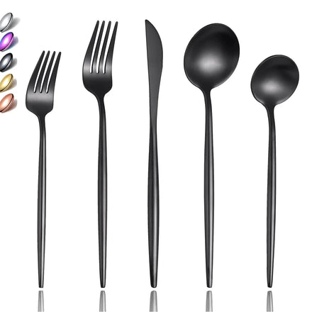 Customized Amzn Luxury Stainless Steel Matte Black Home Flatware Cutlery 20 Pieces Silverware Set