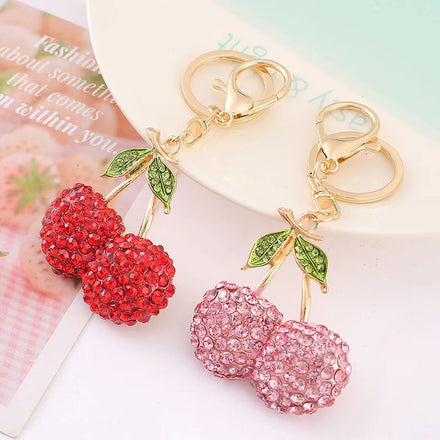 Cute Rhinestone Cherry Key Chain for Women Trinket Ins Key Chains Car Bag Pendent Charm Airpods Pendant Keyfob
