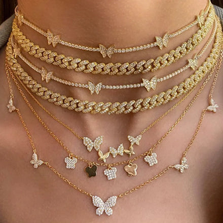 Hot Selling Butterfly Necklace Various Stacked Temperament Tennis Chains Popular Cubic Zircon Layered Butterfly Choker