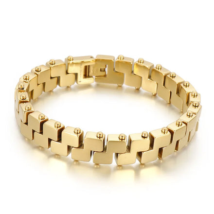 European and American Titanium Steel Trend Personality Pvd Plating 18k Gold Z Type Men's Bracelet