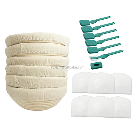 Wholesale 22/25/28cm Stock Dough Prooving Box Brotform Round  Handmade Nature Rattan Banneton Set Bread Dough Proofing Basket