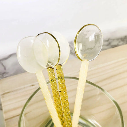 Luxury Eco-Friendly Durable 15cm Length Wedding Stirring Teaspoons Borosilicate Glass Spoon Customized Colors Gift Box Packaging