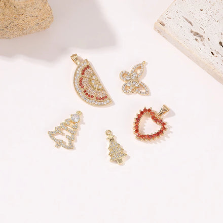 Wholesale Diy Jewelry Accessories Zircon Charm Christmas Tree Butterfly Heart Pomelo Fashion Pendant