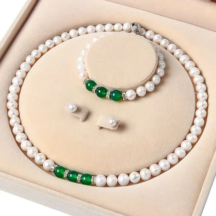 ZZXL-N0001-3 Certificate Freshwater Cultured Pearl Necklace Set Includes Stunning Bracelet and Stud Earrings Jewelry for Women