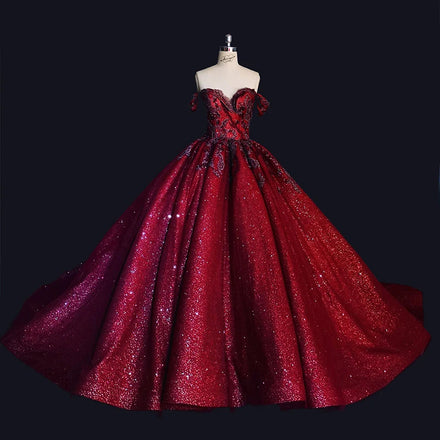 9412 Glamorous Red Sequin Luxury O--Neck Elegant Long 2022 Evening Gowns for Women