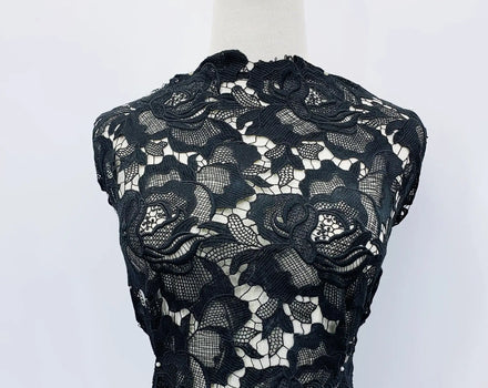 Haute Couture Black Floral Guipure Embroidered Lace Fabric