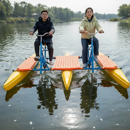 QIQU Indestructible Aluminum Frame Trimaran Double Seat Pedal Kayak Water Bike PE Hull Puncture Proof UV Resistant Commercial