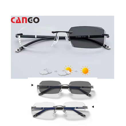 Cango Photochromic Unisex Sunglasses Anti Blue Light Glasses Rimless Rectangle Acetate Men Sunglasses