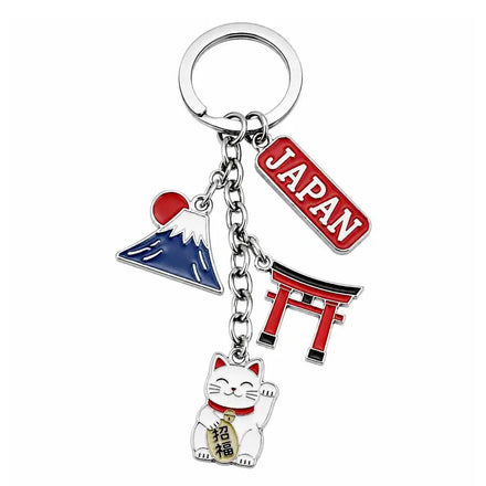 Bespoke Japan Tourist Metal Charm Keychain with Multi-charms Mt. Fuji Torii Gate for Cultural Travel Souvenirs
