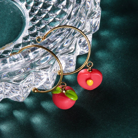HOVANCI New Arrive 18K Gold Plated Strawberry Fruit Stud Earring Stainless Steel Peach Shape Drop Huggie Hoop Earrings