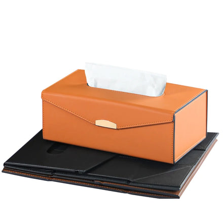 Orange PU Leather Foldable Napkin Dispenser for Restaurant Rectangular Holder Pumping Paper Home Foldable Tissue Box Holder