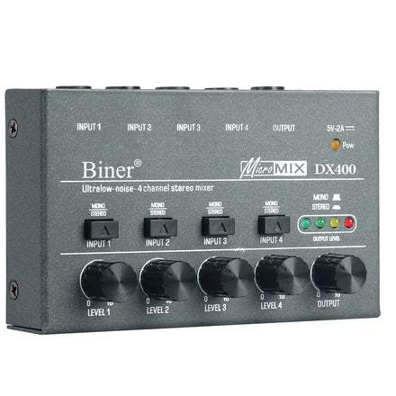 Biner DX400 Sound Mixer 12v Mini Stereo Mixer 4 Channel for Guitar Instrument