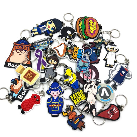Free Sample PVC Keychain Custom LOGO 2D 3D Cute Cartoon Keychain Letter Silicone Soft Rubber Keychain Keyring