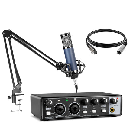 Biner Professional Recording USB Audio Interface With 48V Condenser Microphone Sets for Music Studio
