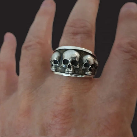 Evil Skeleton Chunky Stainless Steel Punk Rock Never Fades Gothic Death Skull Stainless Black Ring for Men