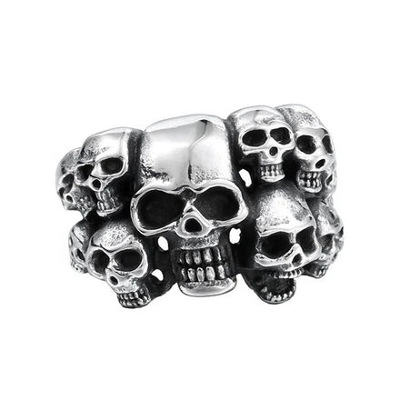 Custom Punk Style Stainless Steel Vintage Black Skull Never Fades Gothic Death Skull Stainless Black Ring for Men