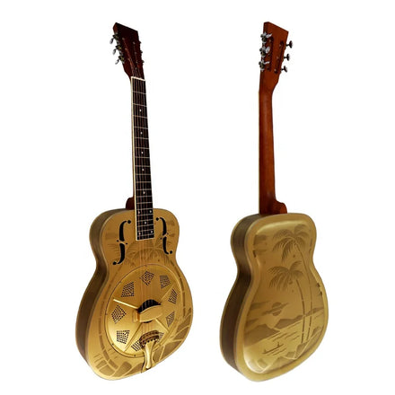 Aiersi Style O Golden Hawaii Tree Pattern Brass Body Resonator Guitar Vintage Copper Metal Single Cone Biscuit Bridge Custom