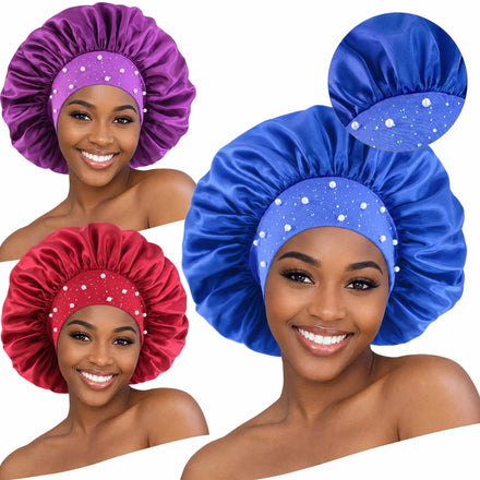 Wholesale Pearl Rhinestone Satin Bonnet for Women Silky Hair Sleep Cap