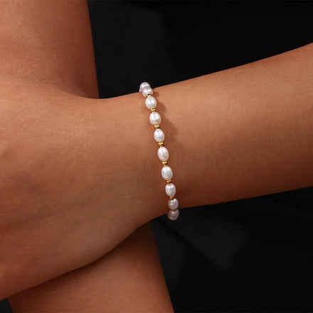18k Pvd Gold Plated Adjustable Real Fresh Water Pearl Adjustable Chain Stainless Steel Bracelet