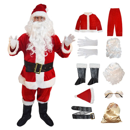 Christmas Santa Deluxe Velvet Plush Costume Christmas Festival Male Santa Claus Costumes Suits for Adults