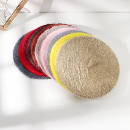 Unisex Angola Knitted Beret Hat Rabbit Fur Winter Fall Autumn Daily Party Business Beach Fishing Appropriate Headwear
