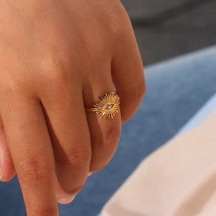 Hypoallergenic Stainless Steel Demon Eye Finger Rings 18k Gold Plated Cz Evil Eyes Open Ring for Women Party