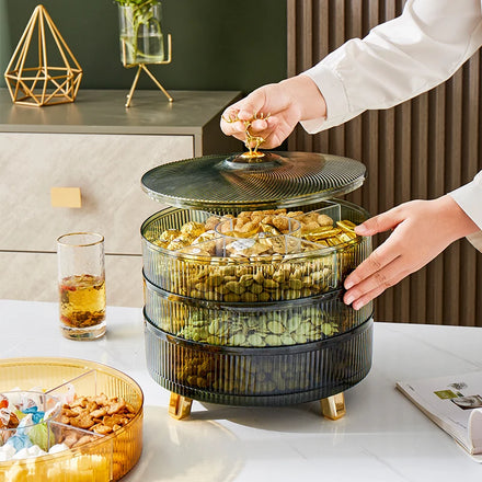 New Design PET Rotating Transparent Dried Fruit and Cookie Snack Tray for Living Room Christmas Tray