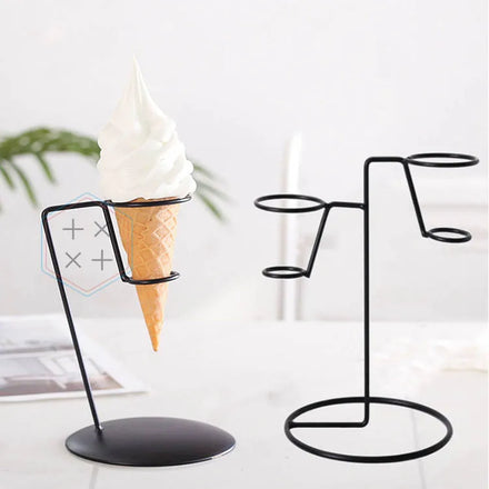 Single Black Metal Eco-Friendly Ice Cream Cone Holder Stand