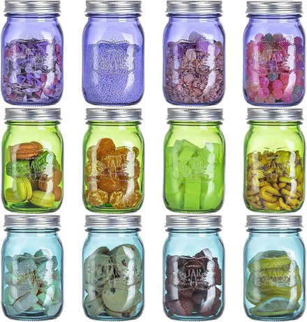 16oz Colorful Airtight Metal Lid Mason Jar Glass Storage Jars for Kitchen for DIY Crafts & Present Giving Food Storage Container