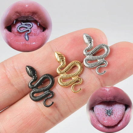 Surgical Steel Gold Plated Punk Snake Tongue Piercing Barbell Tongue Nail Unisex Sweet Cool Perforated Jewelry