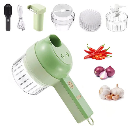 ZES 4 in 1 Eco-Friendly Stainless Steel Electric Vegetable Cutter Set Wireless Gatling Portable Slicer Rechargeable Garlic