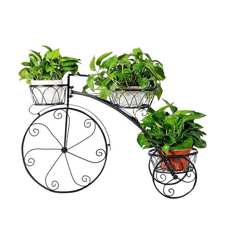 Black Galvanized Tricycle Stand Planter Tricycle Metal Plant Pot Stand Embossed for Garden Planter Outdoor