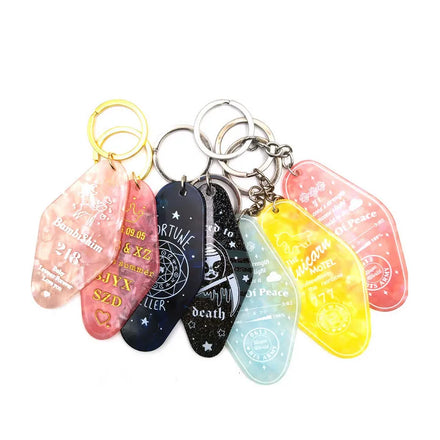 Bulk Brand Logos Glitter Acrylic Vintage Motel Keychain Custom