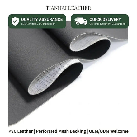 Durable PVC Synthetic Leather with Perforated Mesh Backing Artificial Leather Fabric for Auto Seats Upholstery Wholesale