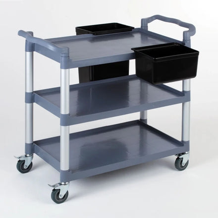 New Design Hotel Outdoor 3 Tier Plastic Service Hand Carts Trolleys Plate Trolley With Carbinate Bucket