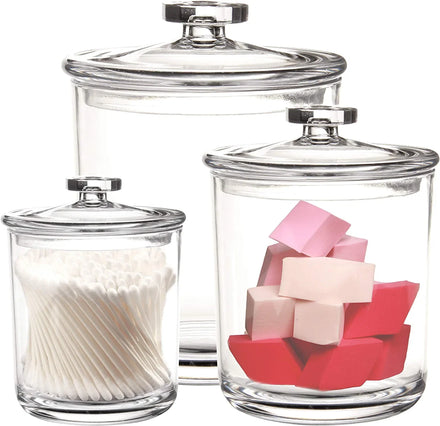 Youngever Back School Minimalist Set 3 Clear Glass Multifunction Food Storage Jars 60oz 30oz 15oz Covers Condiments Container