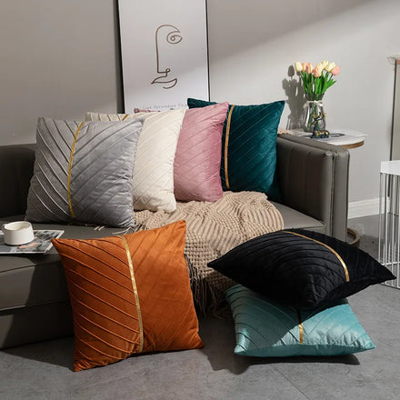 Amity Wholesale Soft Square 45*45cm 18*18 Inch Velvet Bronzing Strip Throw Pillow Covers With Wavy Wrinkle Cushion Cases